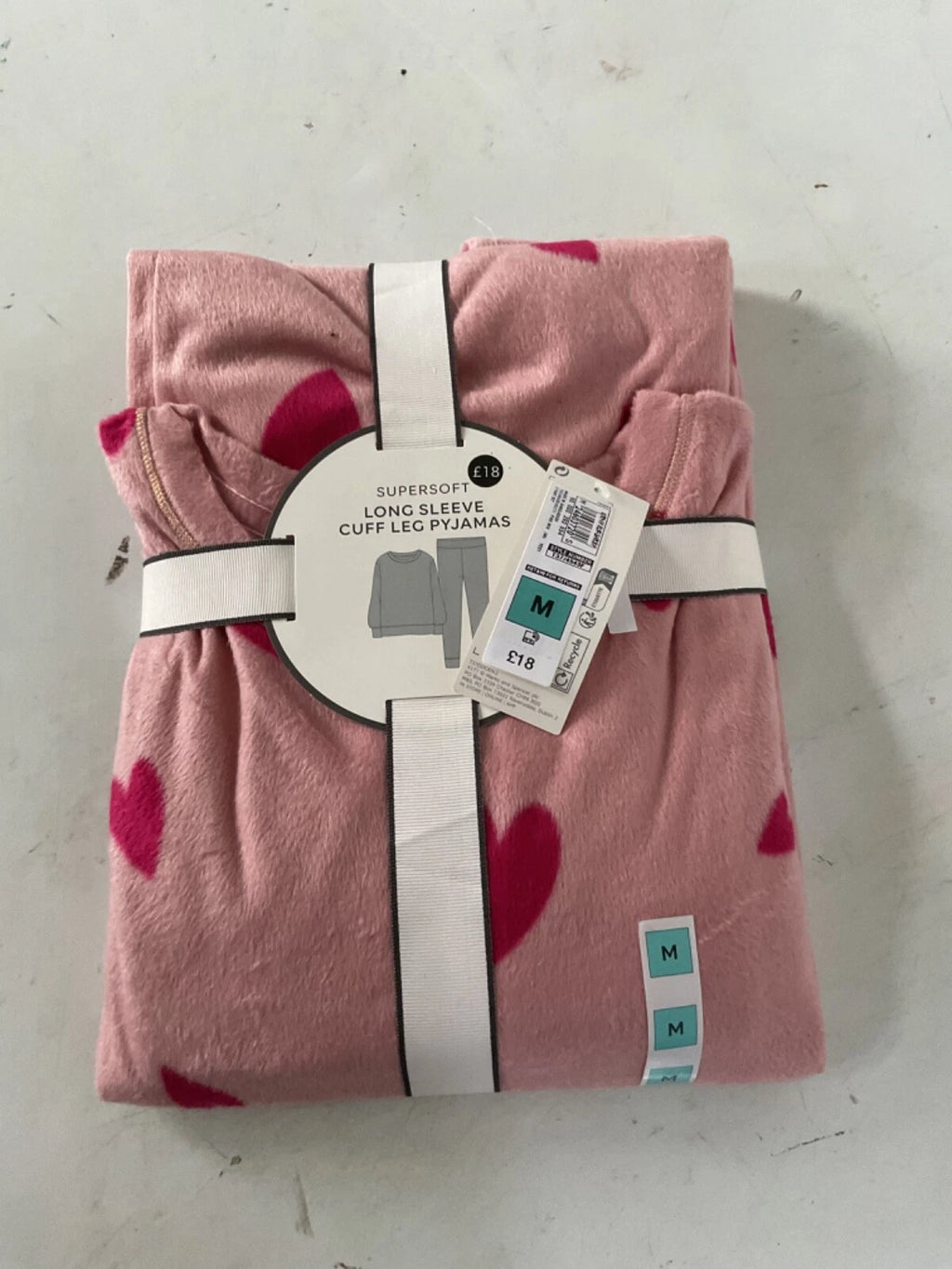 LADIES FLEECE HEART PRINT PYJAMAS SET PINK MIX COLOUR LARGE SIZE