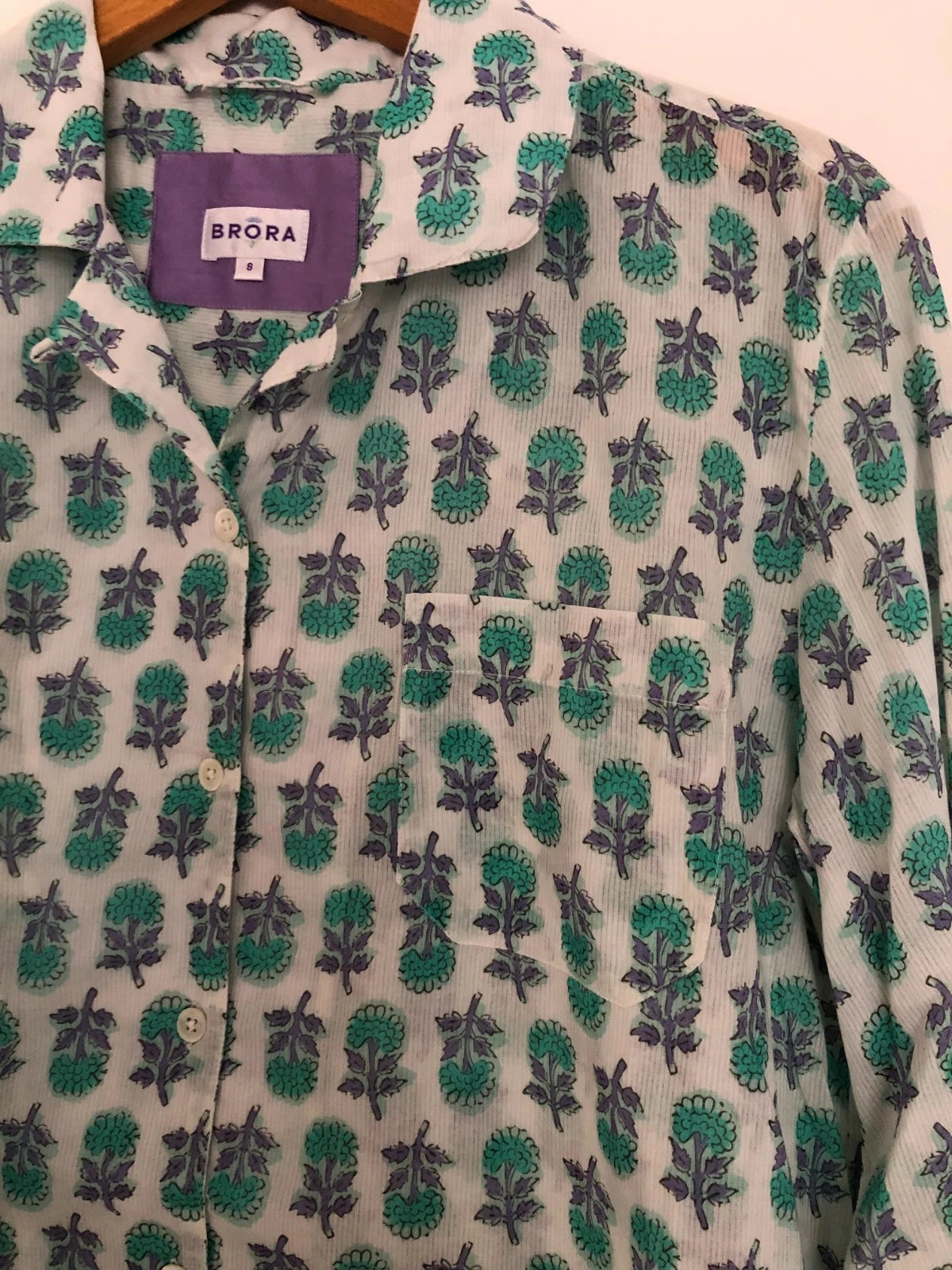 Brora Pyjamas Set Size 8 Button Up Pockets 100% Organic Cotton Quality Excellent