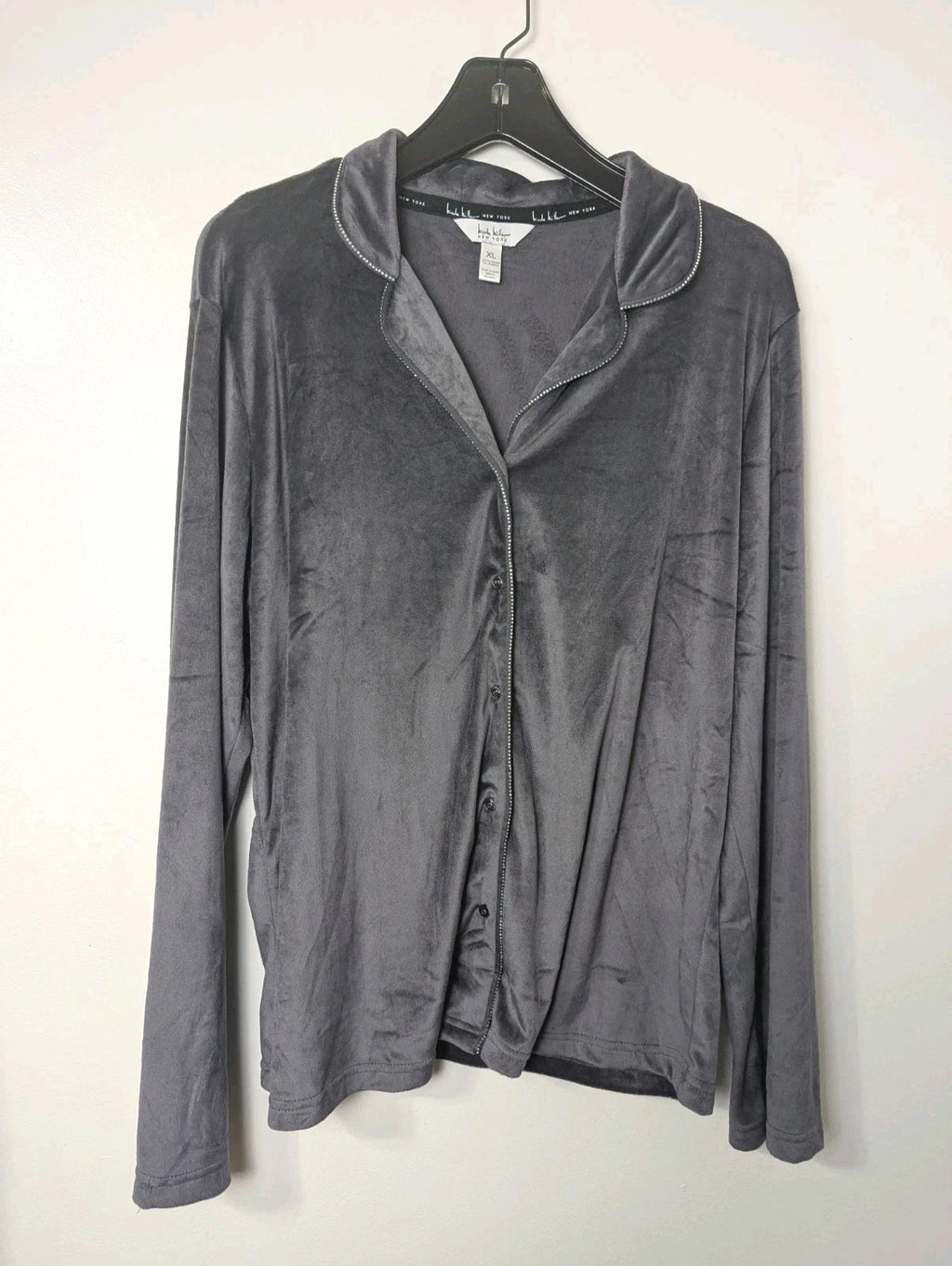 Nicole Miller 2 PC Pajama Set  XL Top Bottom Velvety Soft Sparkle Gray Stretch