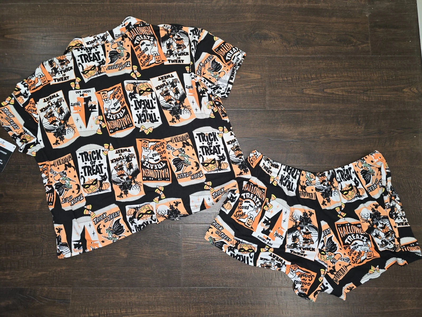Way To Celebrate Witch Women's HALLOWEEN Shorty Pajamas Set Retro Cat Sz S M