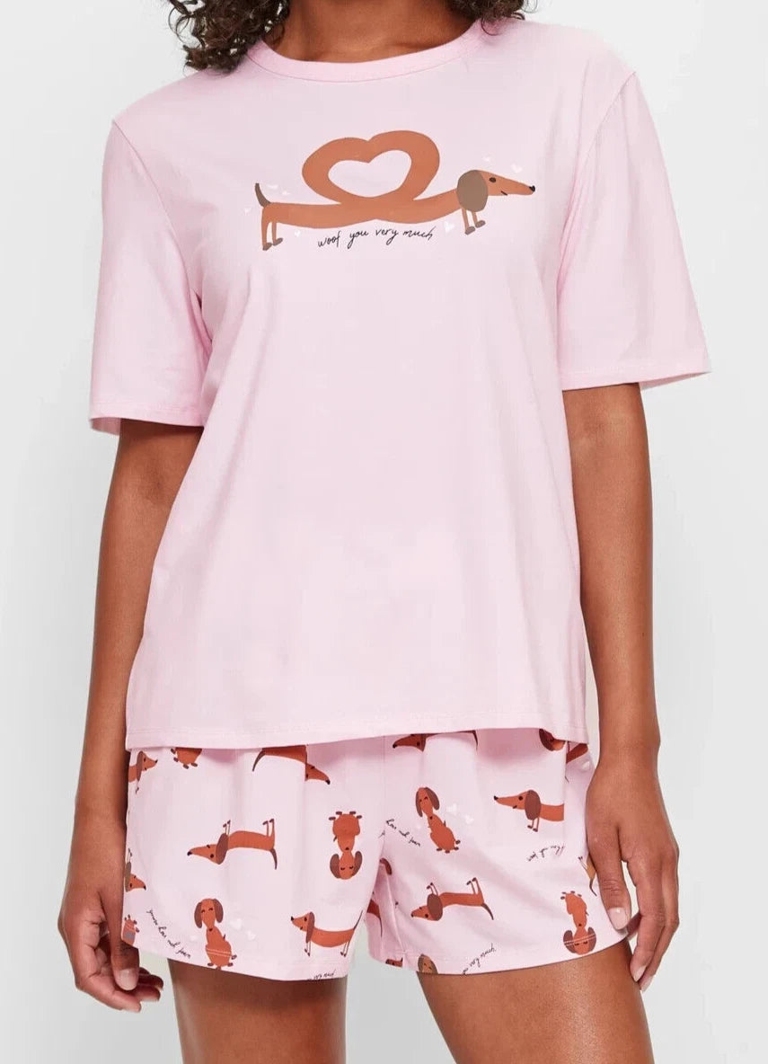 LADIES size L / 14 pink WOOF YOU VERY MUCH DOG Summer pyjamas Target  NEW A022