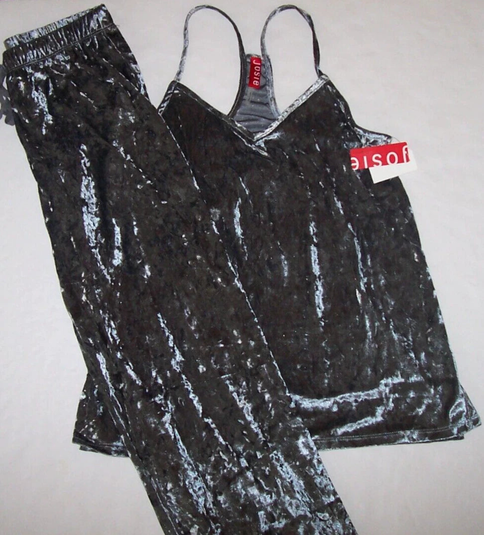 NWT Josie Natori GRANITE GRAY VELVET CRUSH Soft Pajama/Lounge Set S GORGEOUS