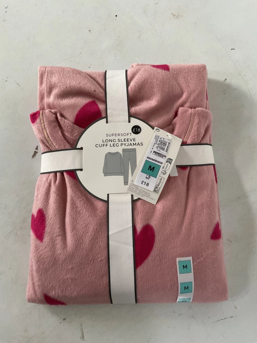 LADIES FLEECE HEART PRINT PYJAMAS SET PINK MIX COLOUR LARGE SIZE