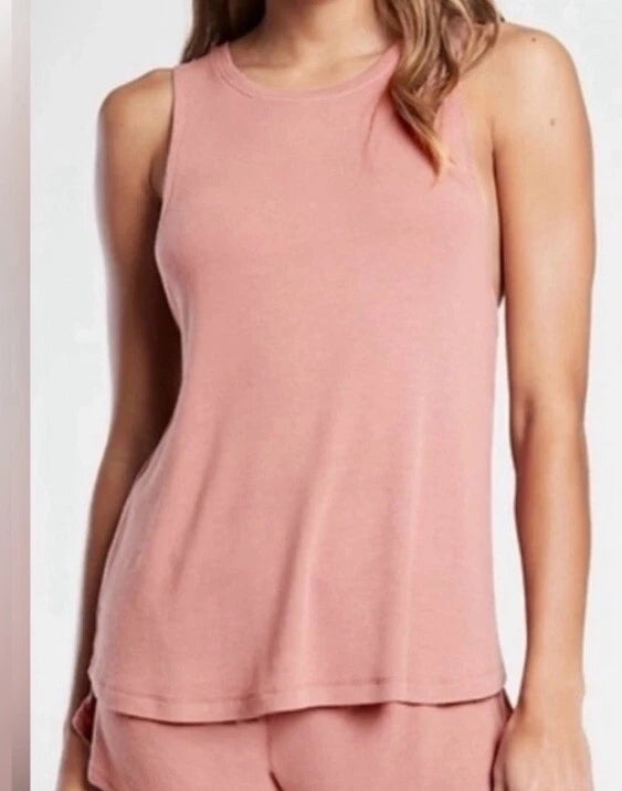 Athleta Well Rested Ribbed Sleep Soft Pink Shorts Tank NWOT Pajama Set Medium