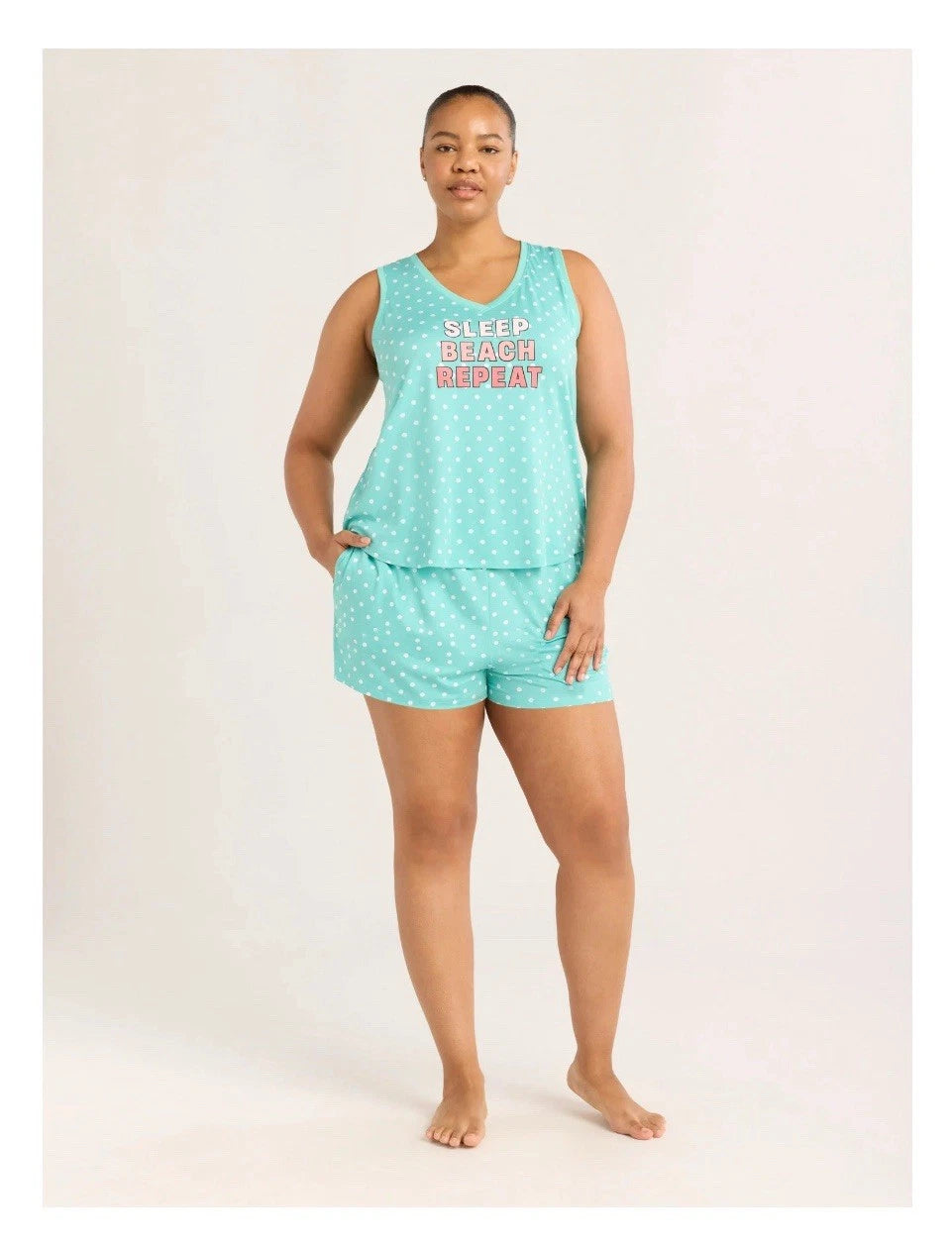 2-Piece JOYSPUN Women’s XL (16-18) SLEEP BEACH REPEAT Tank Top Shorts Pajamas