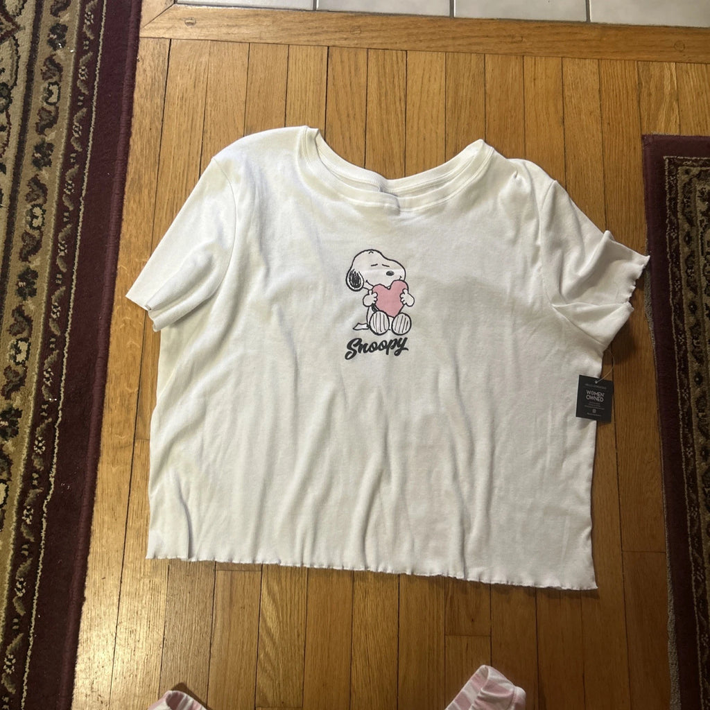 NWT Comfy Peanuts Snoopy Two Piece Pajama Set Women’s Size 3X White Pink Pajamas