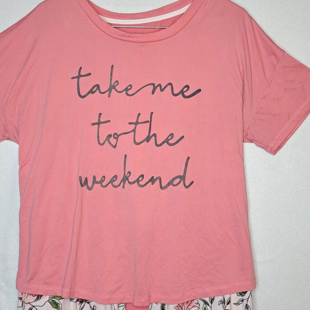 BeYourself Pajama Set Womens XL Pink Floral Weekend Tee Comfy Lounge Sleepwear