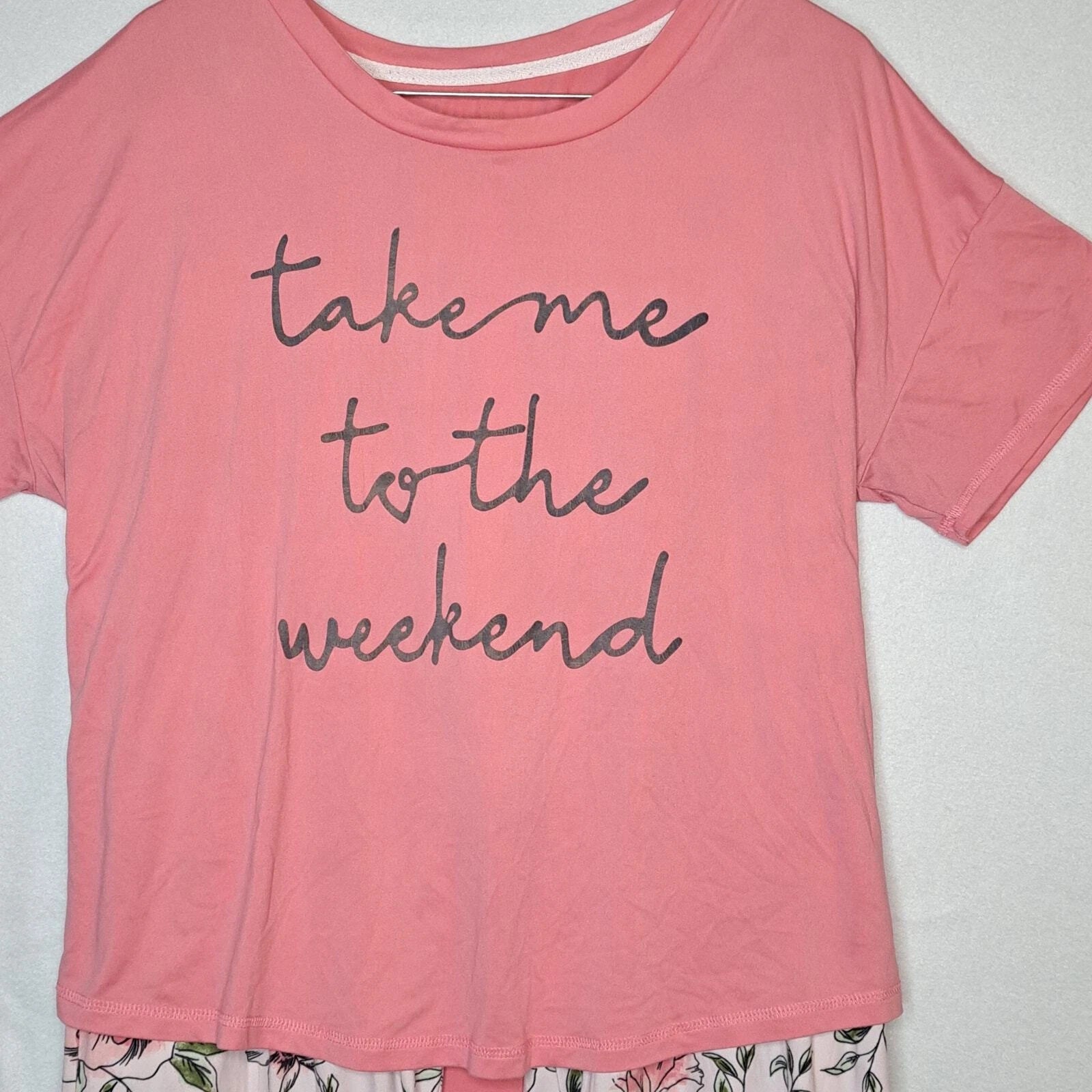 BeYourself Pajama Set Womens XL Pink Floral Weekend Tee Comfy Lounge Sleepwear
