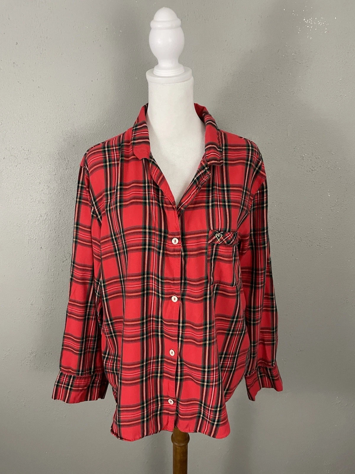 Victorias Secret Pajama Set Size M Red Plaid Soft Cotton Flannel Sleep Lounge