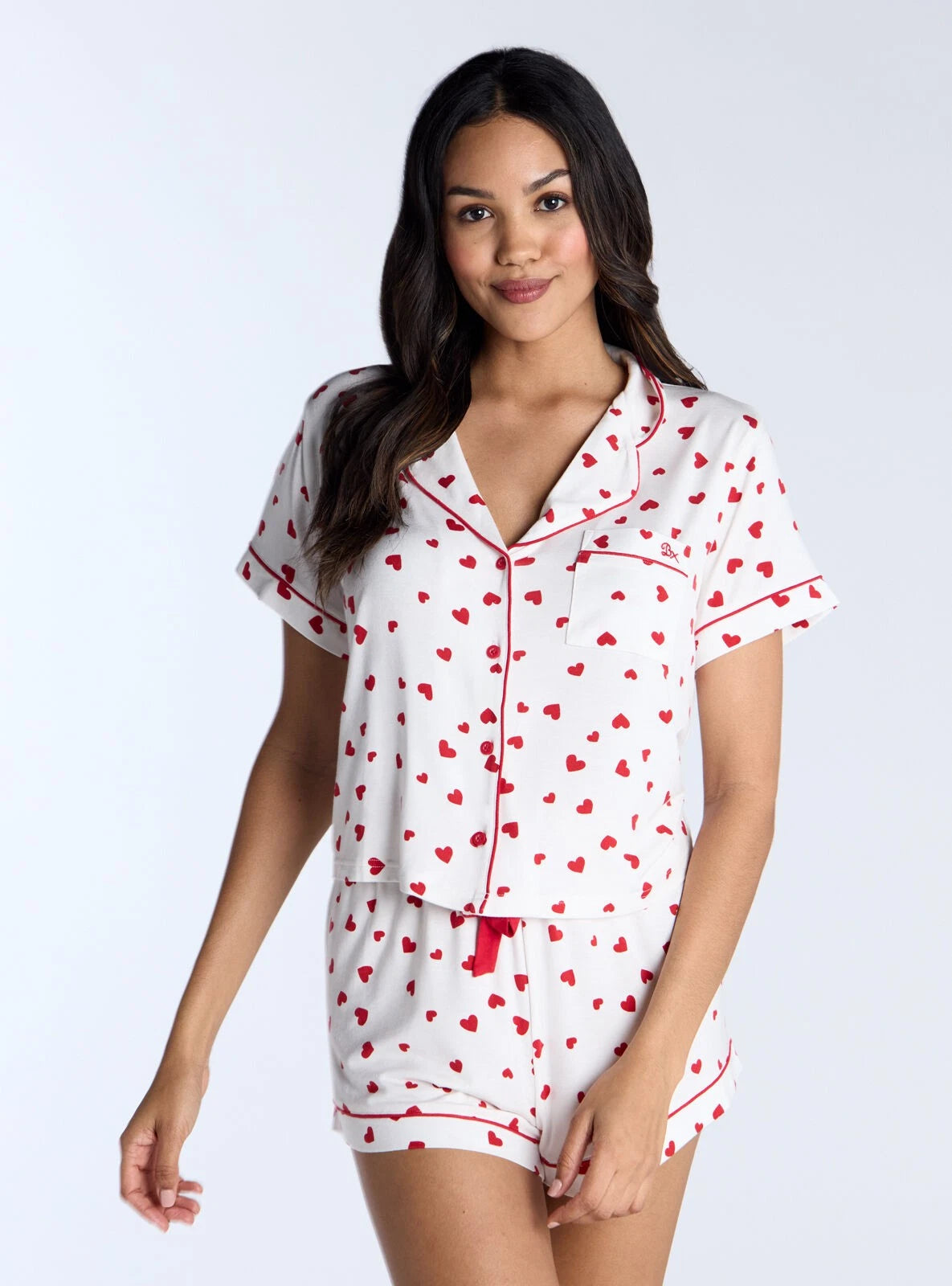 Boux Avenue Pyjama Set Women's Soft Heart Print Modal Top and Shorts Nightwear