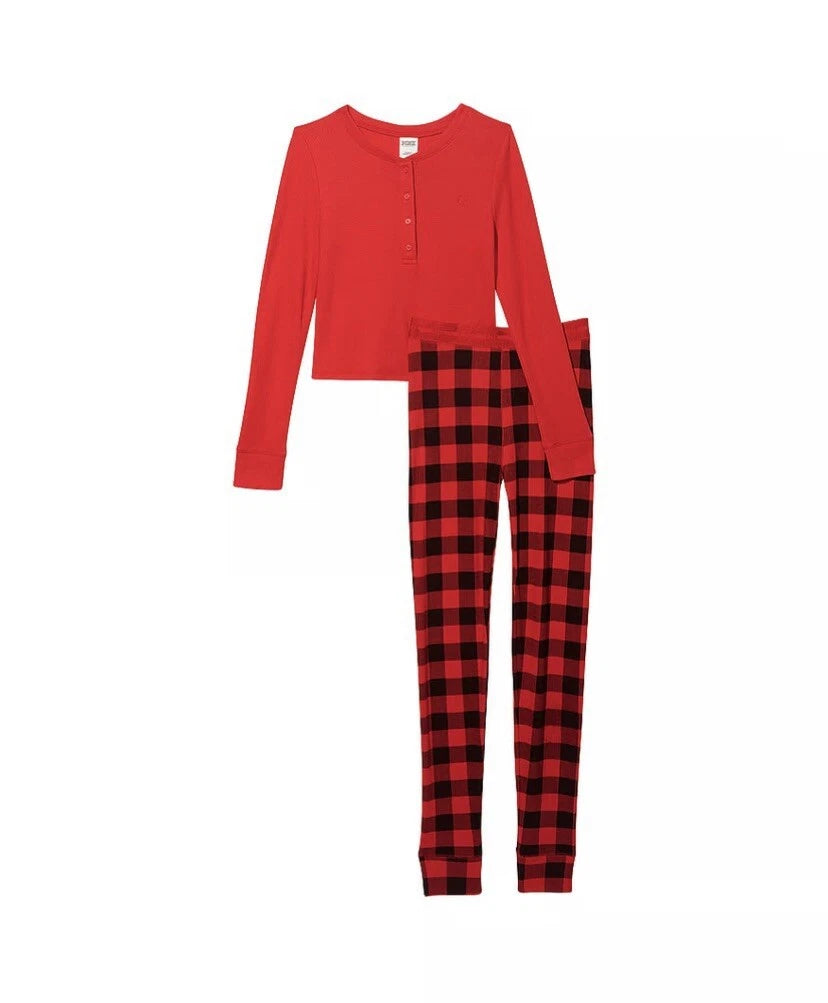 Victoria’s Secret Thermal Long Sleep Pajama Shirt & Leggings XXL Red & Black NWT