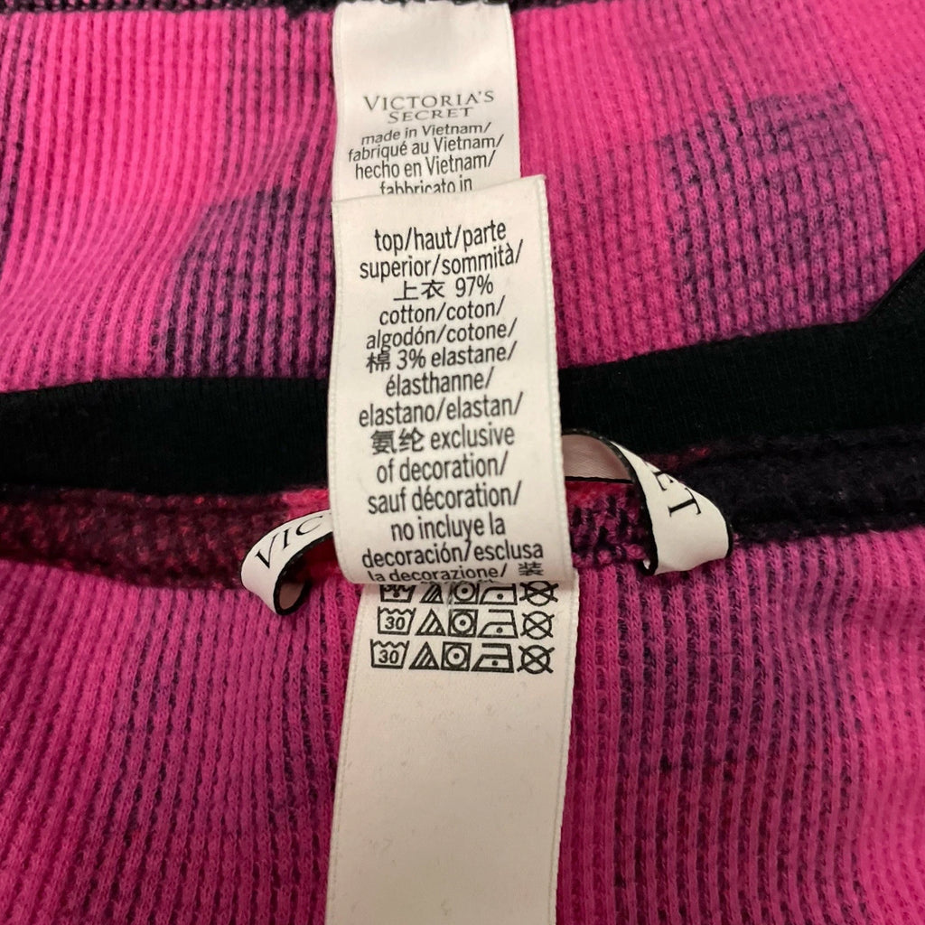 Victorias Secret Pajama Set Size S Pink Black Check Thermal Knit Sleep Lounge