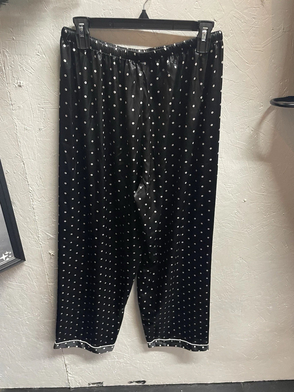 Pajama Set LONXU Silk Satin Button Front Long Sleeve Blk White Polka Dot XXL
