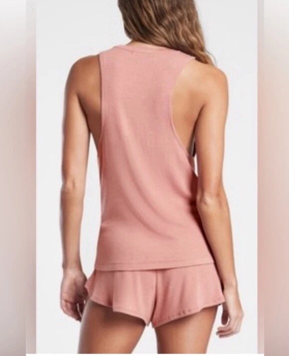 Athleta Well Rested Ribbed Sleep Soft Pink Shorts Tank NWOT Pajama Set Medium
