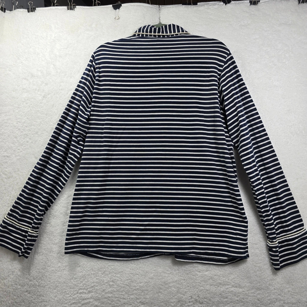 J Crew Womens Pajama Set L Blue White Striped Long Sleeve Sleepwear Lounge Comfy