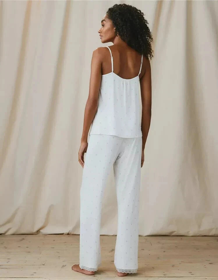 The White Company Diamond-Dot Jersey Pyjama Set-Ivory Size L