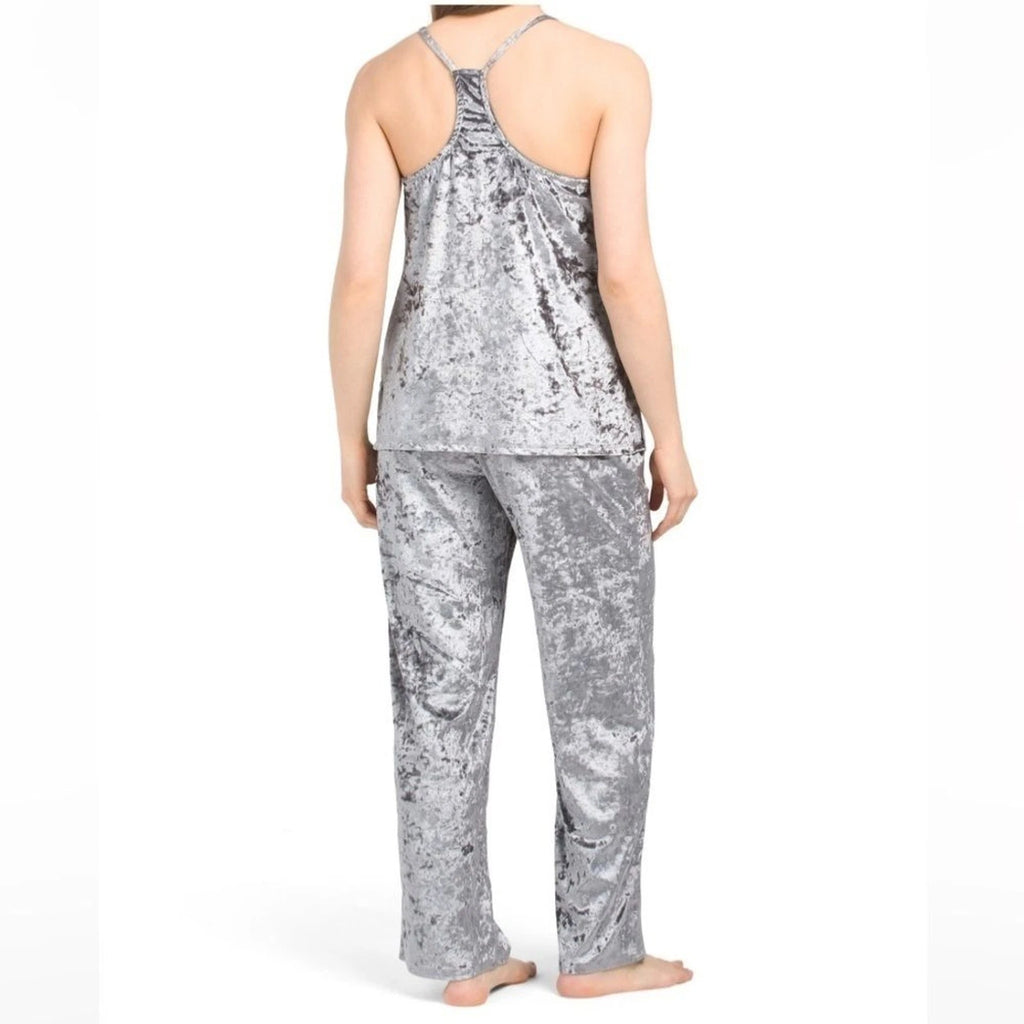 Josie Natori New Size Large Crushed Velvet Tank Pant Pajama Set Granite Gray