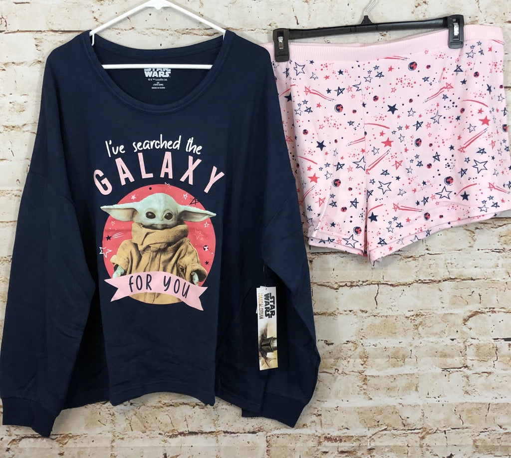 Star wars pajamas set women XL grogu yoda shorts long sleeve top mandalorian NEW