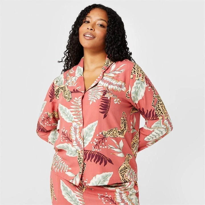 RRP£62.99 Biba Printed Lux Pyjama Set Women Size UK Medium 12-14 Jungle Cat Gift