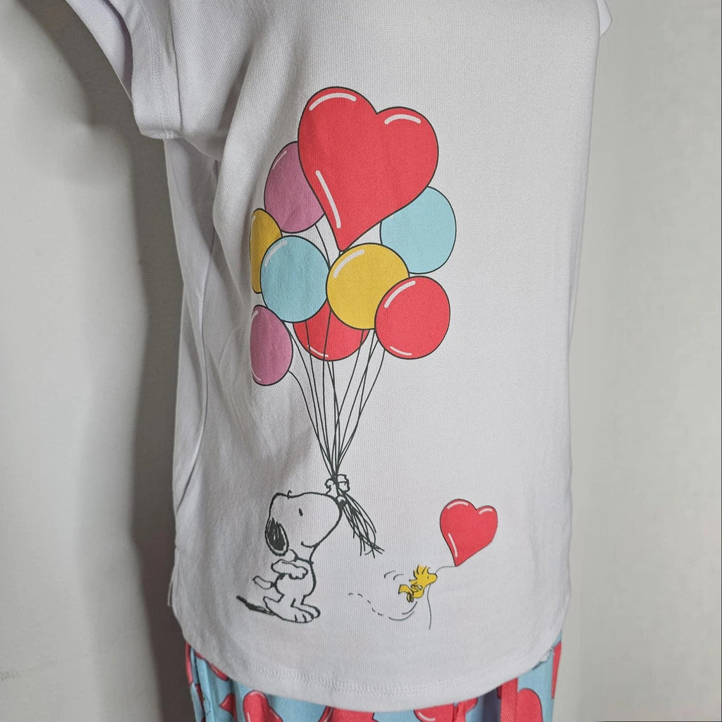 NWT Peanuts Women's White/Blue 2 Piece Set-Pajamas/Pants Size S(4/6)