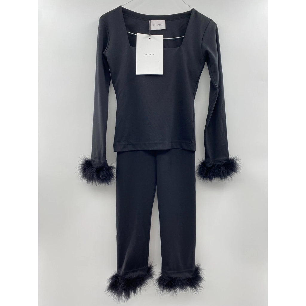 Sleeper Women’s Weekend Chic 2-piece Lounge Set Pajamas Feather Black sz XS NWT