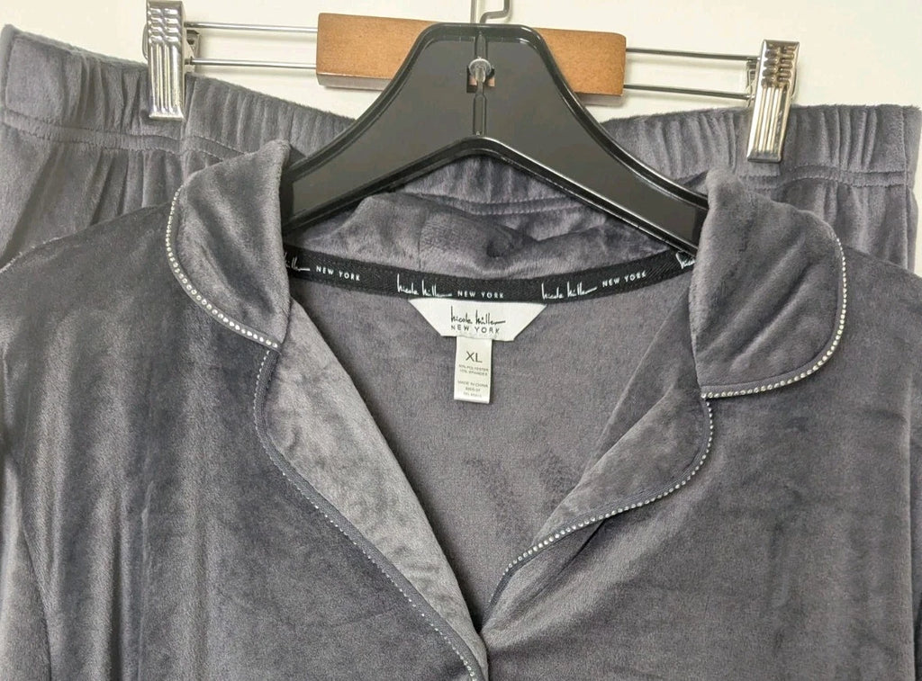 Nicole Miller 2 PC Pajama Set  XL Top Bottom Velvety Soft Sparkle Gray Stretch