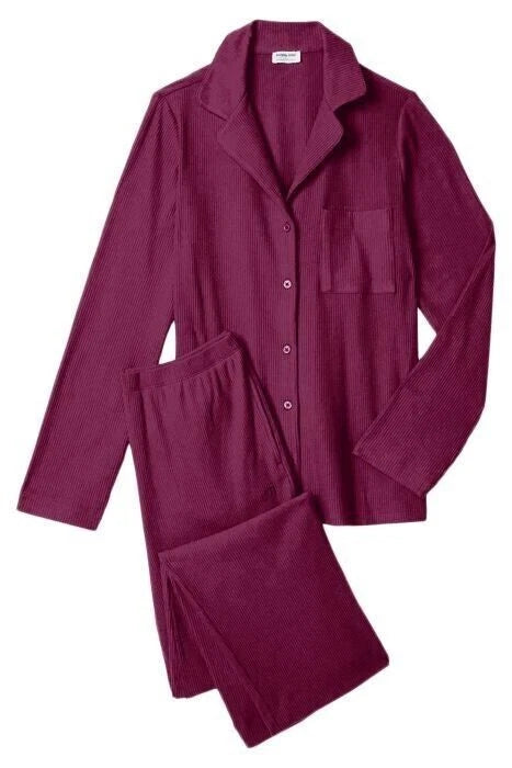 Tommy John Women's Brushed Rib Long Sleeve Pajama Set Medium Port Royale