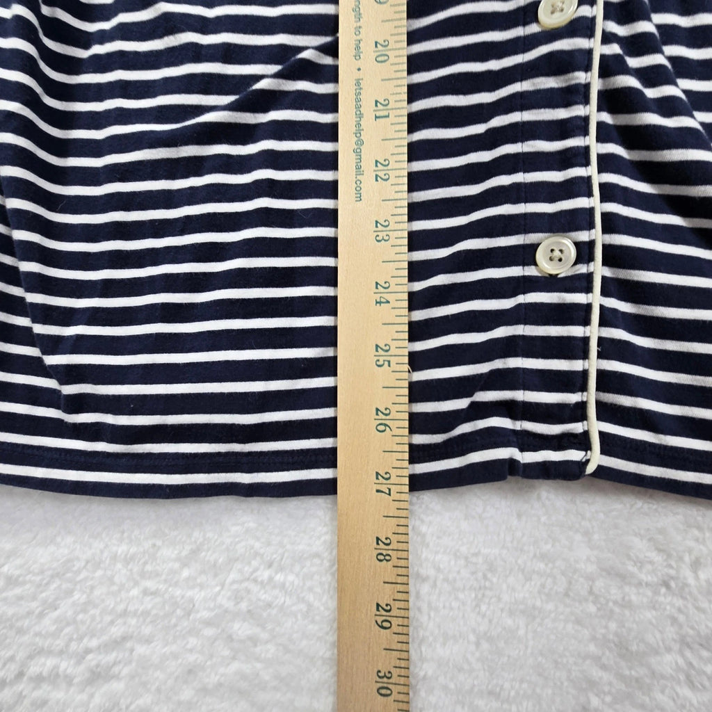 J Crew Womens Pajama Set L Blue White Striped Long Sleeve Sleepwear Lounge Comfy