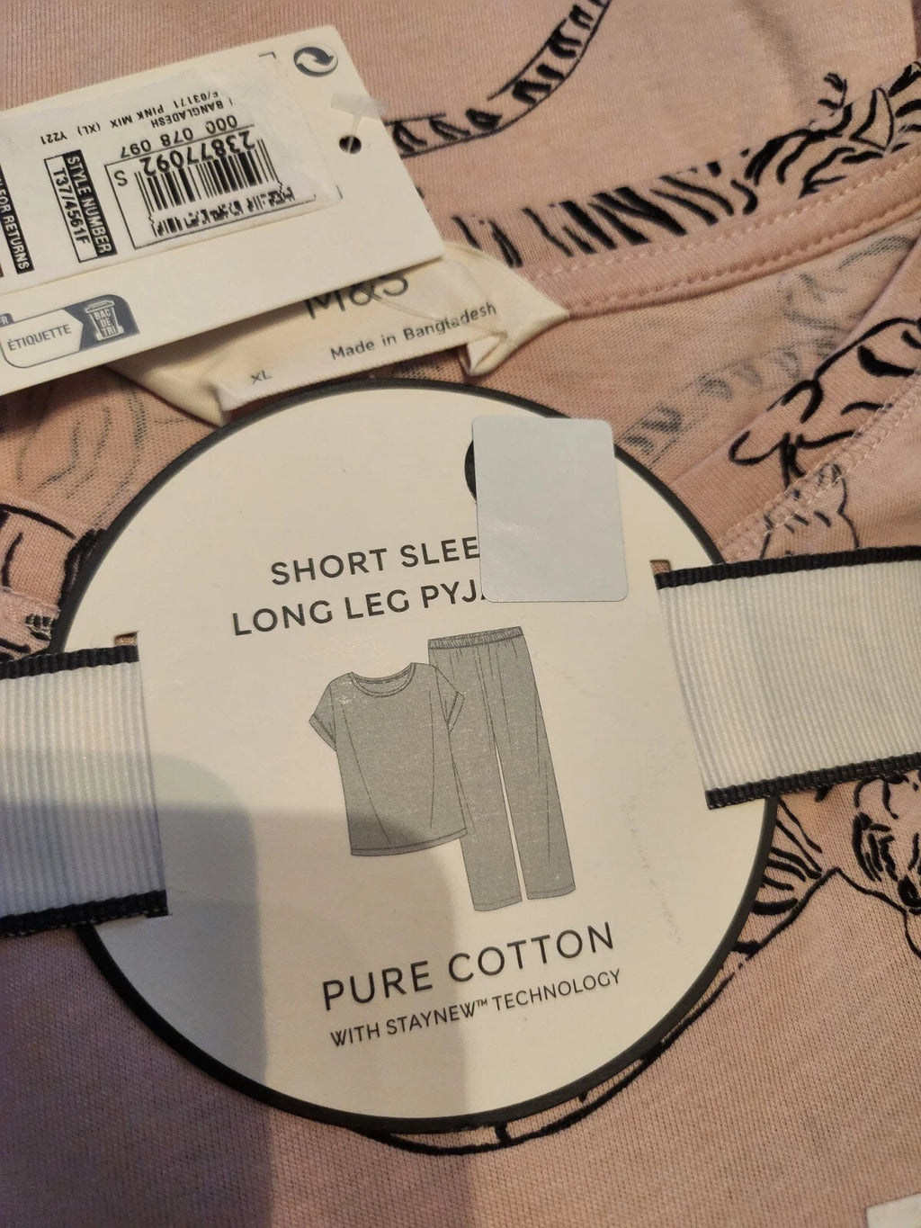 M & S Ladies Pure Cotton Short Sleeve And Long Leg Pyjamas Set,size Xlarge