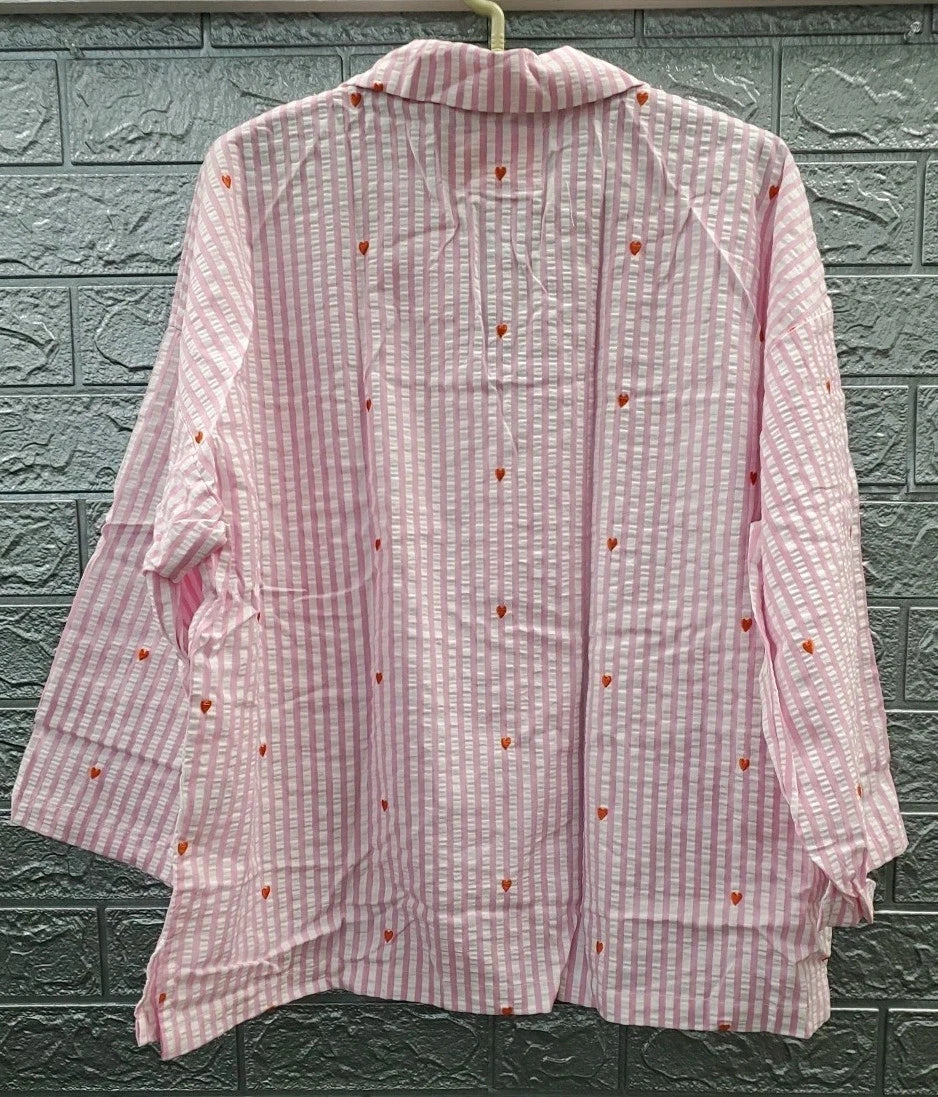 NEW STARFIT Long Pajama Set - White Pink Size Medium