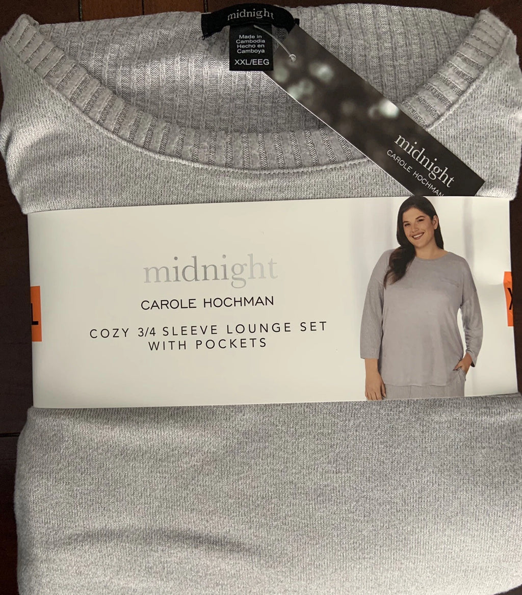 Carole Hochman Ladies' Pajama Lounge Gray 2-Piece Ribbed Top Pant XXL NEW