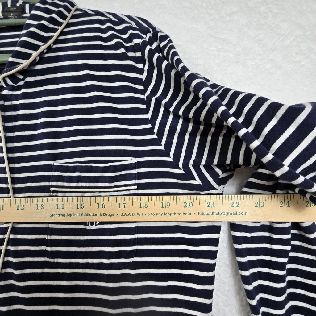 J Crew Womens Pajama Set L Blue White Striped Long Sleeve Sleepwear Lounge Comfy