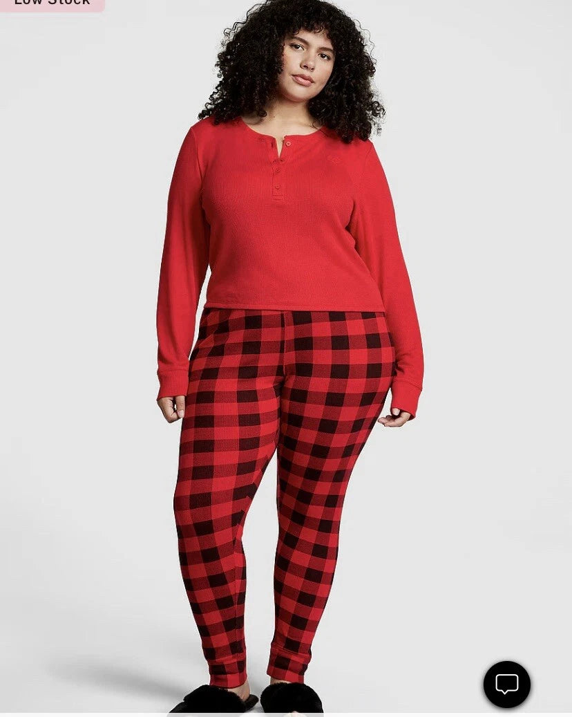 Victoria’s Secret Thermal Long Sleep Pajama Shirt & Leggings XXL Red & Black NWT
