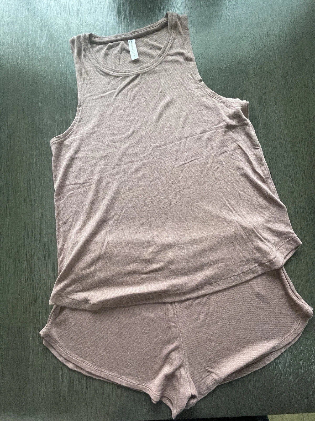 Athleta Well Rested Ribbed Sleep Soft Pink Shorts Tank NWOT Pajama Set Medium