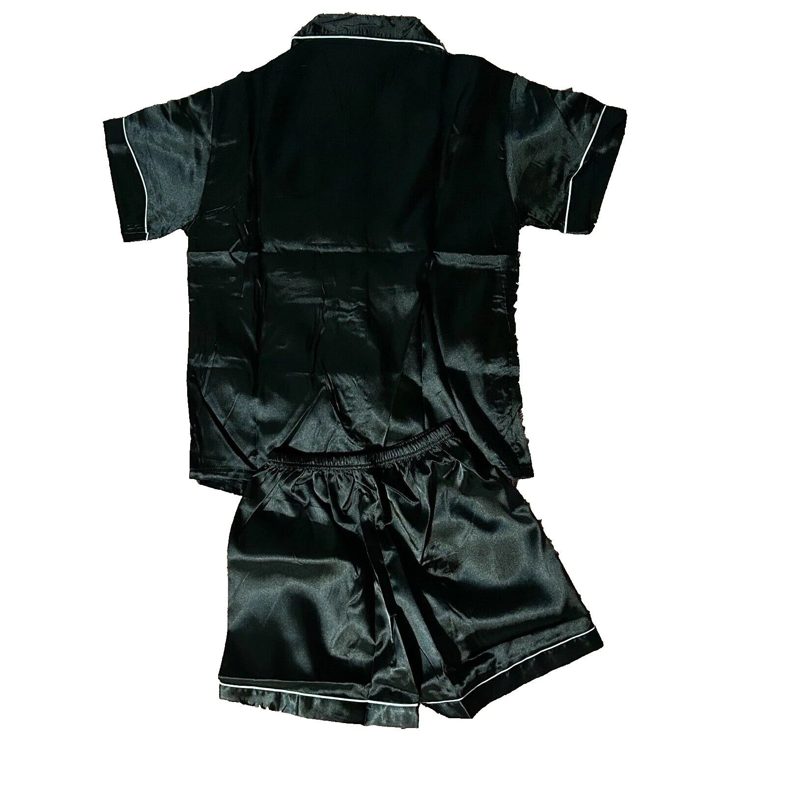Women's Short Sleeve Silk Pajamas Set Black Satin Sleepwear Size s Nightwear