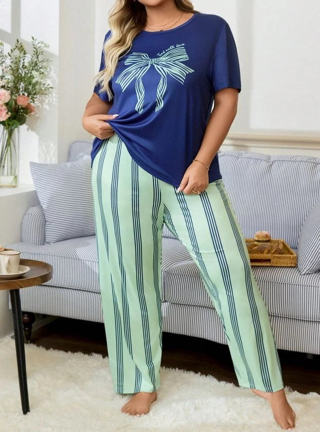 PYJAMA PLUS 18 20 22 24 26 28 MULTICOLOUR STRIPED STRETCH LOUNGEWEAR COMFORT