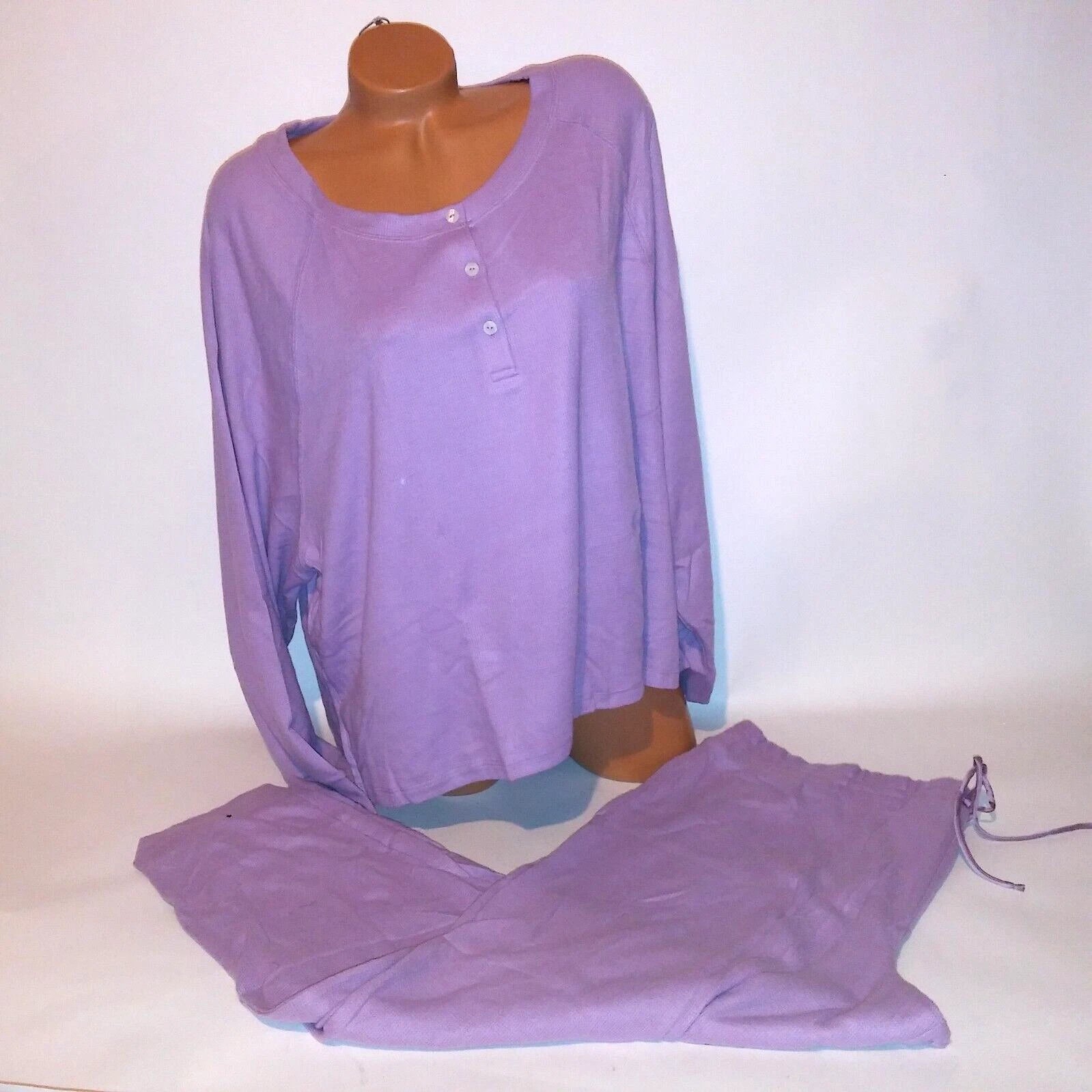 Victoria Secret Pajama Set XXL Top & Bottom Purple Glow Waffle Henley Jogger New