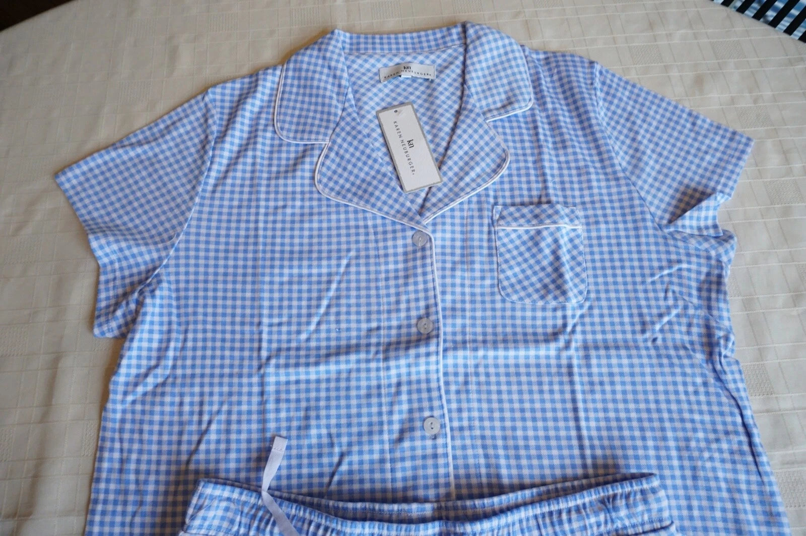KAREN NEUBURGER BLUE GINGHAM 2-PIECE PAJAMA SET  SMALL SPRING FLING