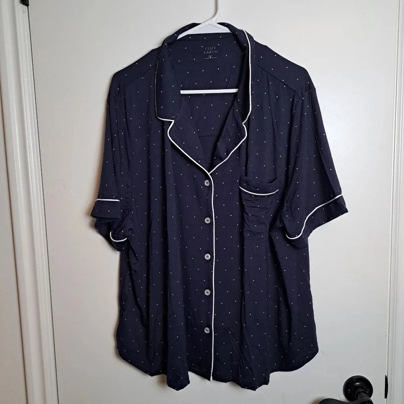 Cozy Earth Blue White Polka Dot Short Sleeve Bamboo Pajama Set Size 2XL-3XL