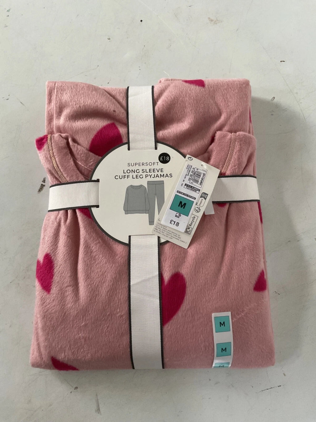 LADIES FLEECE HEART PRINT PYJAMAS SET PINK MIX COLOUR LARGE SIZE