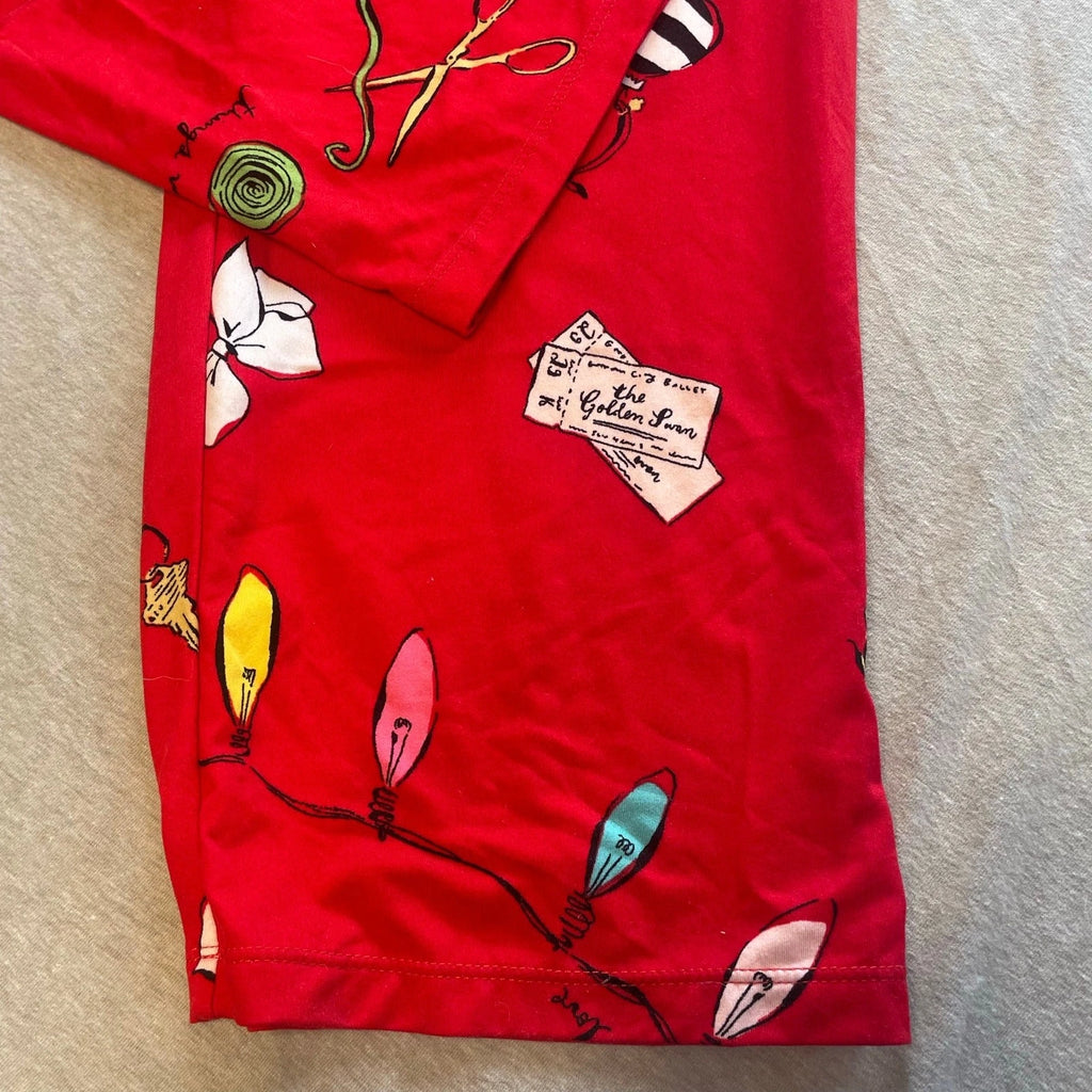 Kate Spade Red Holiday Christmas Novelty Print Pajamas Set Size Medium M