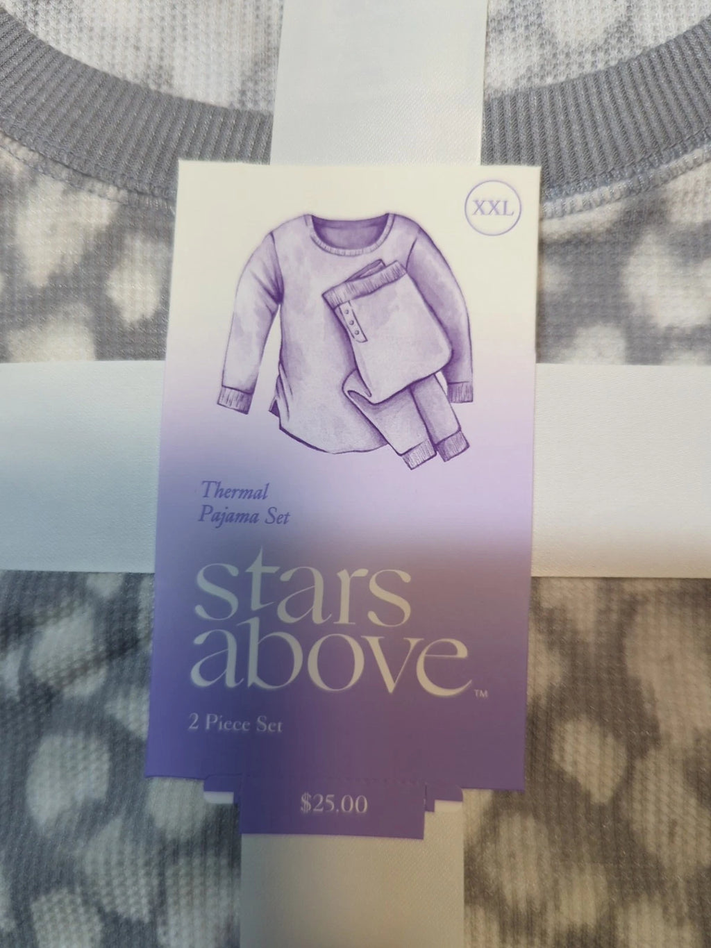 ☃️ Stars Above  Thermal Pajama Set Leopard Print 2 piece Gray White XXL 🆕