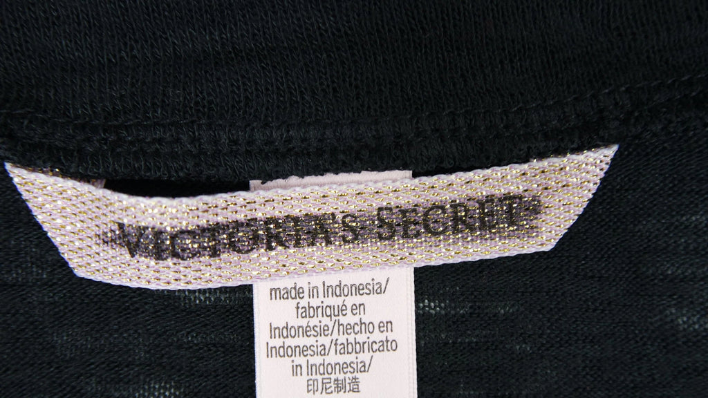 VICTORIA'S SECRET BLACK LOVE LONG SLEEVE & PINK STRIPED PANT PJ SET S Short