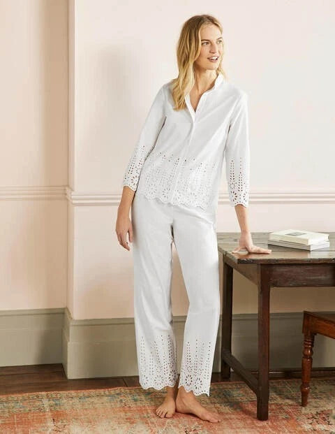 BODEN LADIES Broderie COTTON Pyjama Set WHITE SIZE UK 14 N0003 BRAND NEW  T2,30