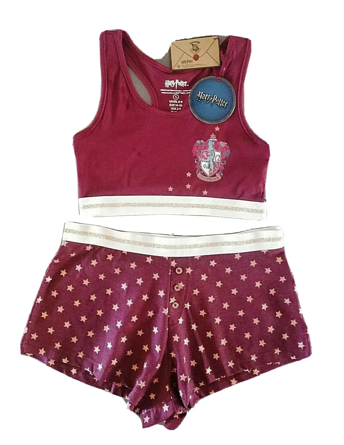 Harry Potter Womens Pyjama Sports Set S or L Bustier Top Shirt Shorts Gryffindor-