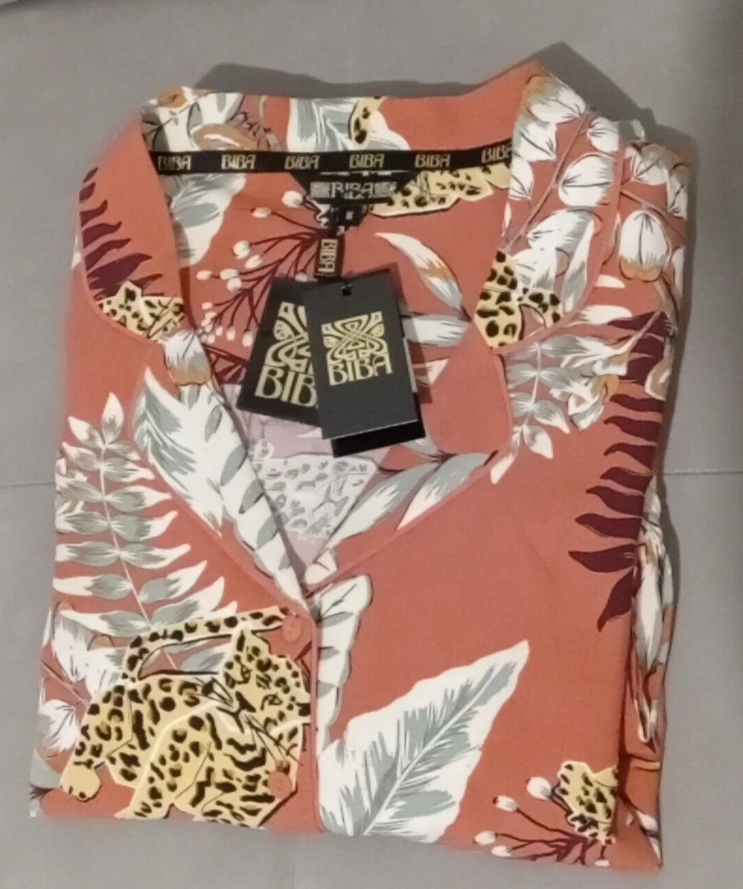 RRP£62.99 Biba Printed Lux Pyjama Set Women Size UK Medium 12-14 Jungle Cat Gift