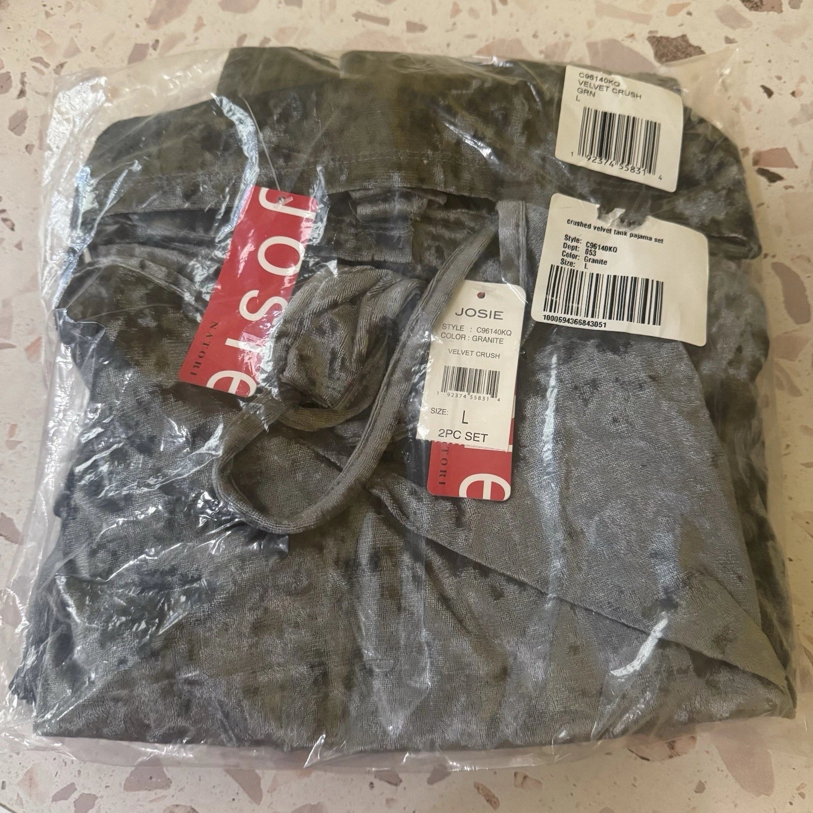 Josie Natori New Size Large Crushed Velvet Tank Pant Pajama Set Granite Gray
