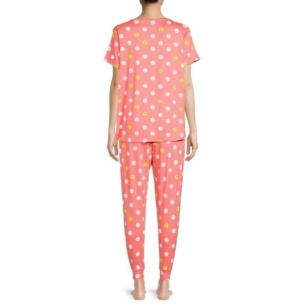 SECRET TREASURES SHORT SLEEVE PAJAMAS SET ORANGE PANTS IMOGEE SMILEY FACES 3X