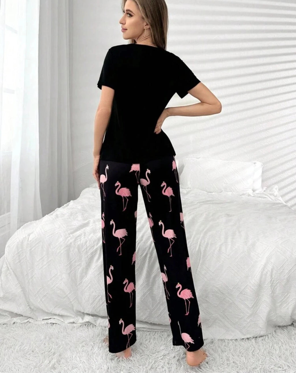 flamingo Women's Ladies Pyjamas PJs Gift Novelty Slogan Size 8 10 12/14 16 Black