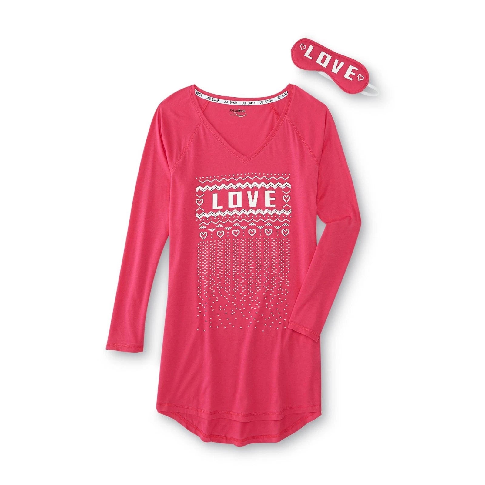 Joe Boxer Women's LOVE Hearts Night Shirt & Eye Mask 2-pc Set  Pink 2X